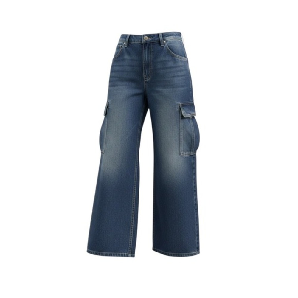 Pilcro Anthropologie Relaxed-fit‎  Wide-Leg Cargo Jeans Blue Dark Wash Denim 30